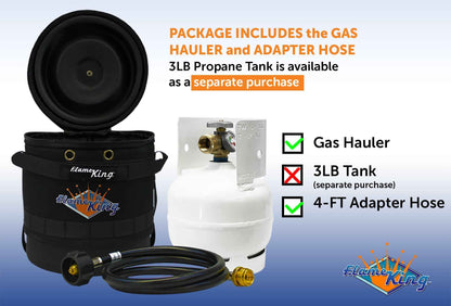 Flame King Propane Gas Hauler Kit-Insulated Protective Carry Case for 3lb Propane Tank plus Adapter Hose