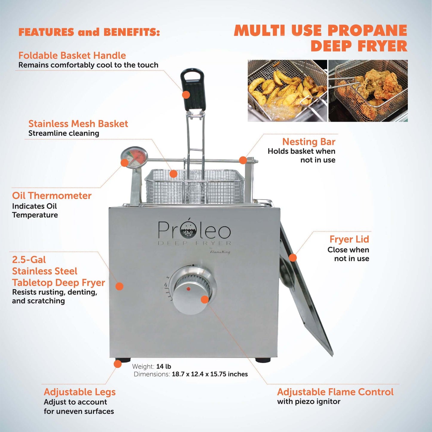 Flame King Proleo 1 Gallon Portable Propane Deep Fryer