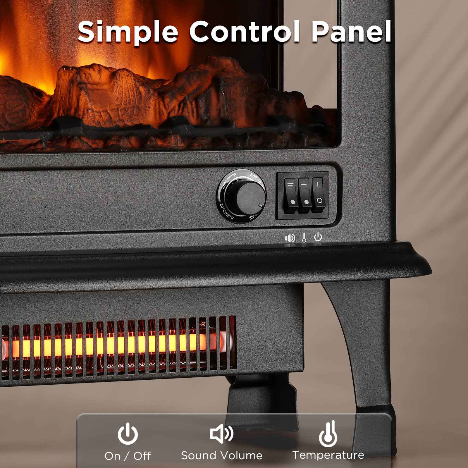 Suburbs TS20-SD Electric Fireplace Stove Heater with Sound