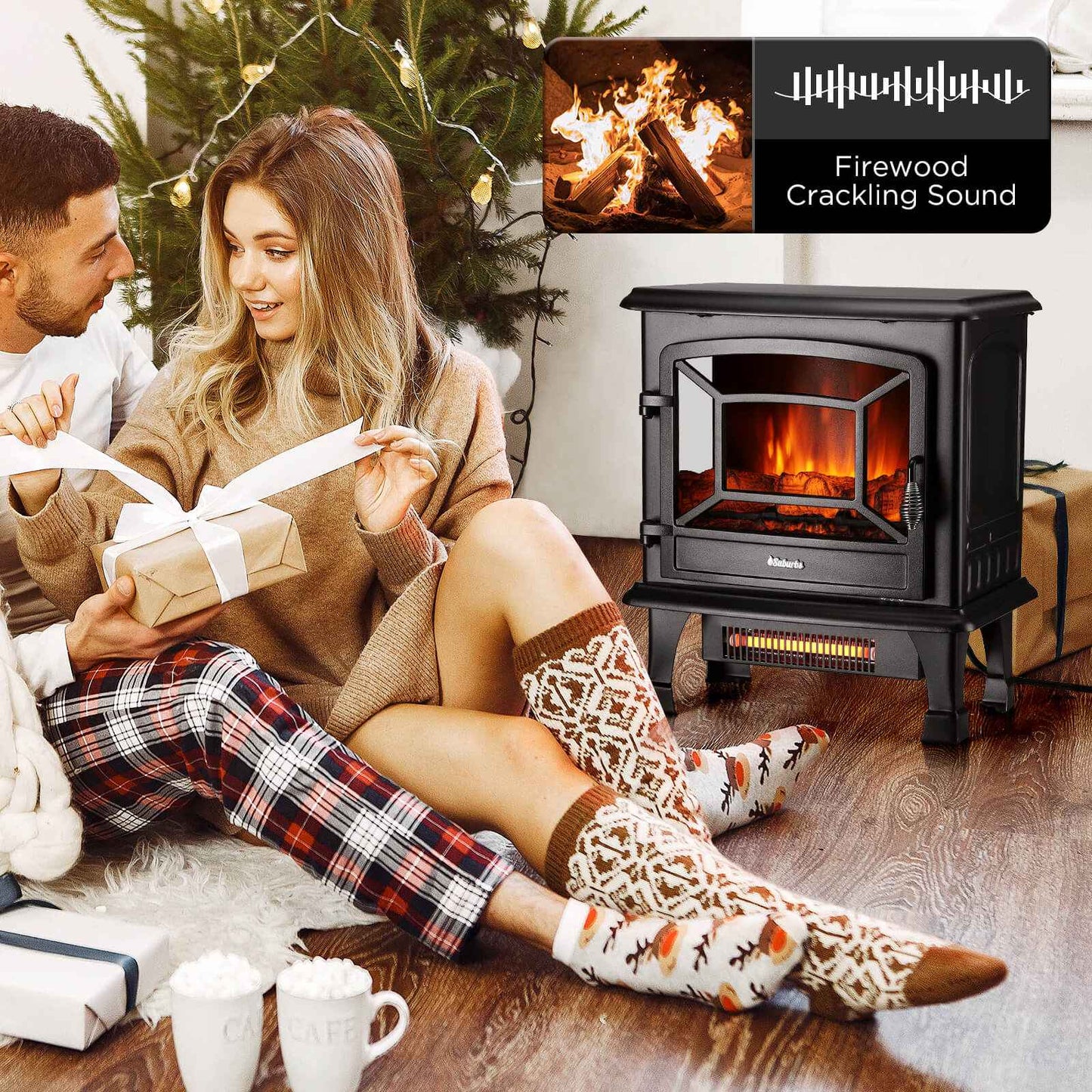 Suburbs TS20-SD Electric Fireplace Stove Heater with Sound