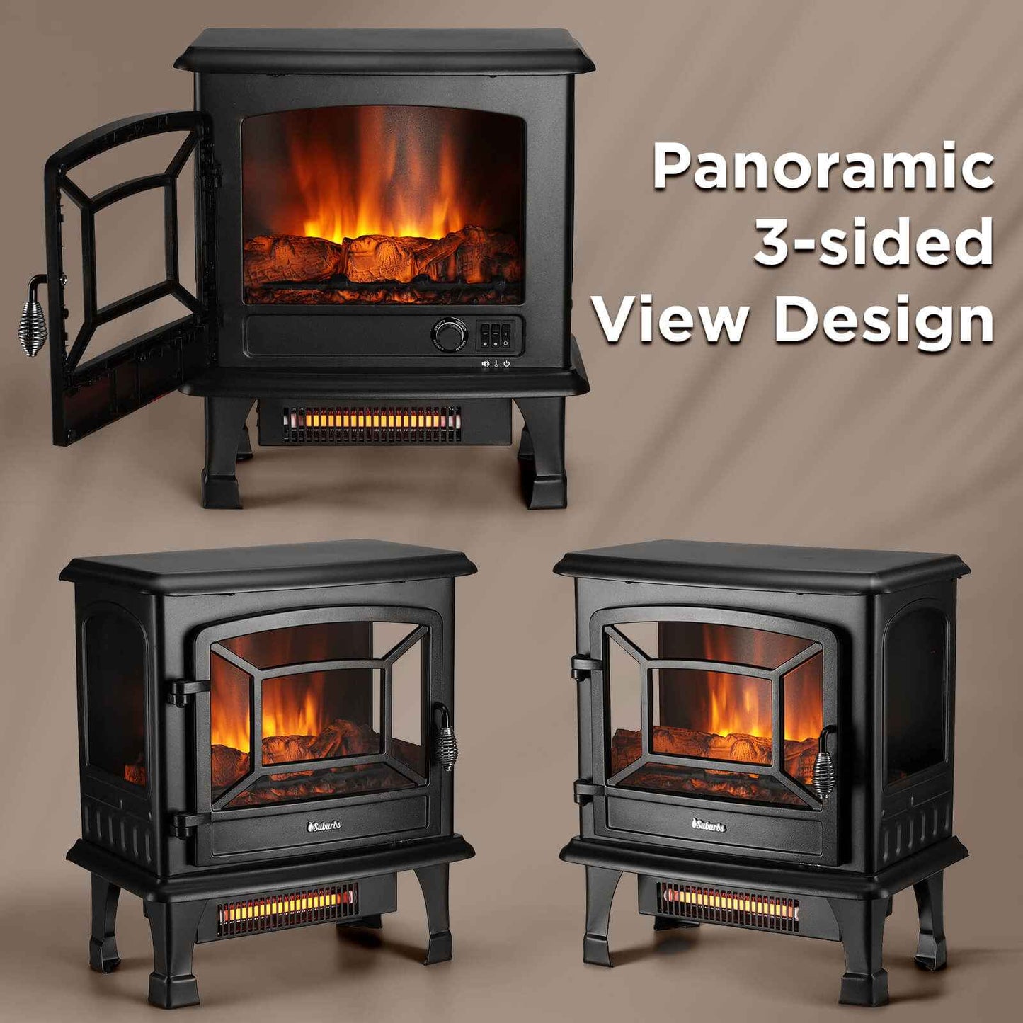 Suburbs TS20-SD Electric Fireplace Stove Heater with Sound