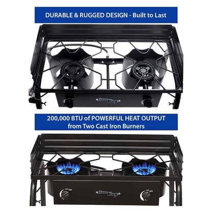 Flame King Outdoor Propane Double Dual Burner Cooker Stove