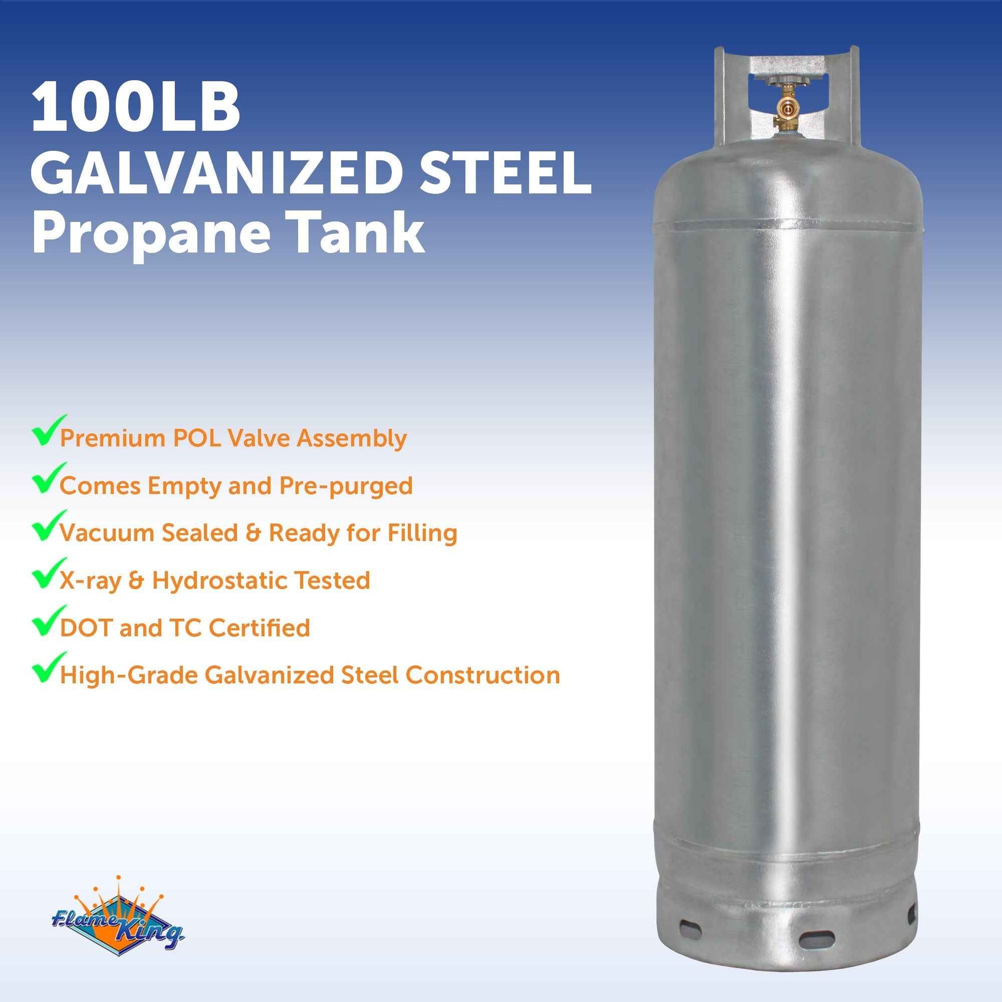 Flame King 100lb Empty Galvanized Propane Tank LP Cylinder with POL Valve