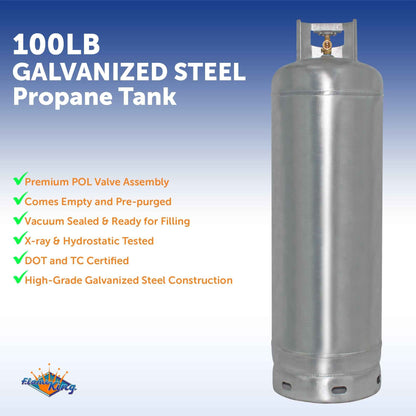 Flame King 100lb Empty Galvanized Propane Tank LP Cylinder with POL Valve