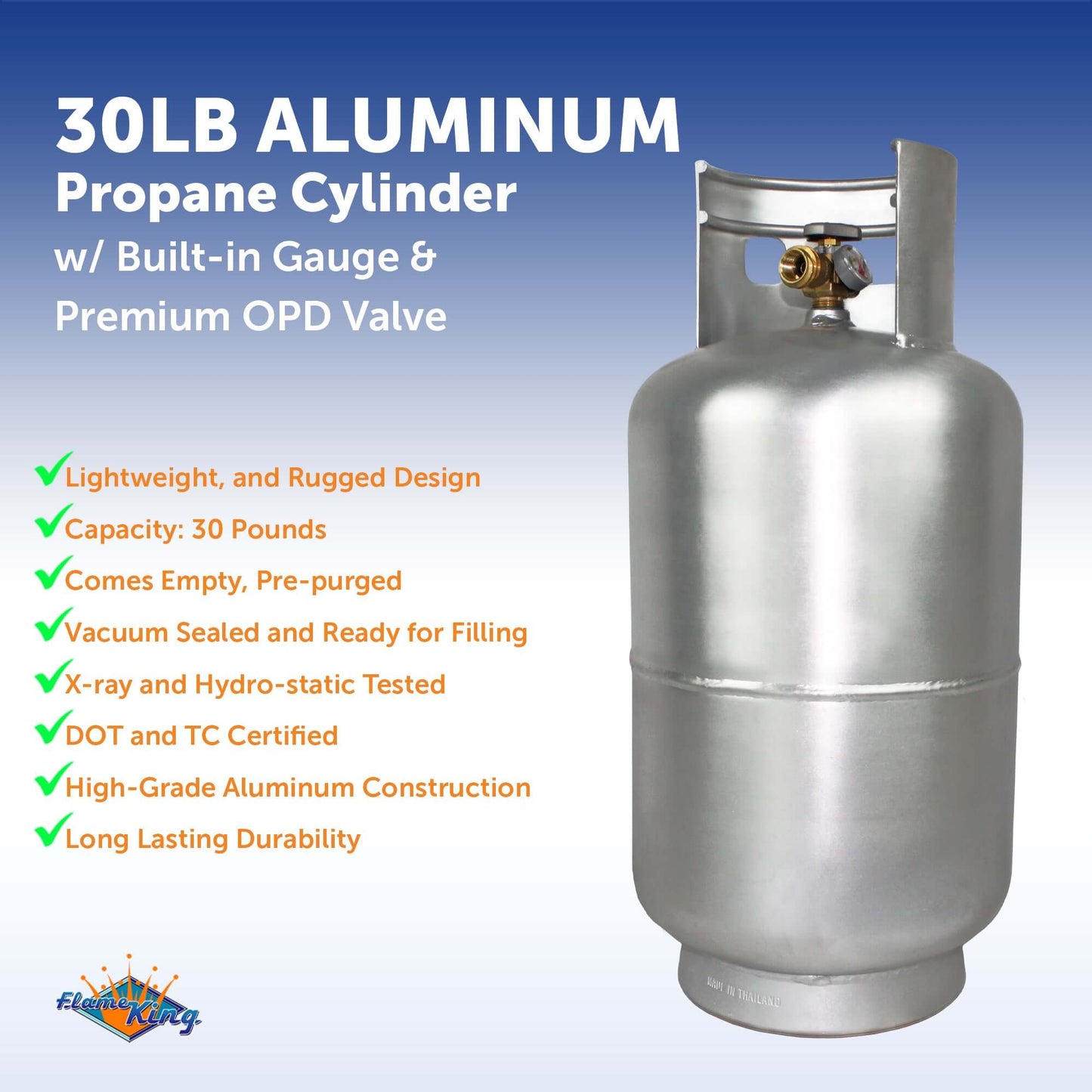 Flame King 30 lb Aluminum Propane Tank for Camping and RVs