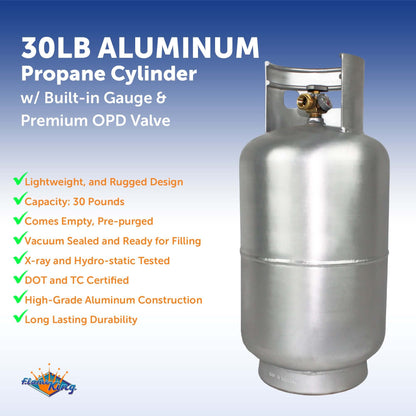 Flame King 30 lb Aluminum Propane Tank for Camping and RVs