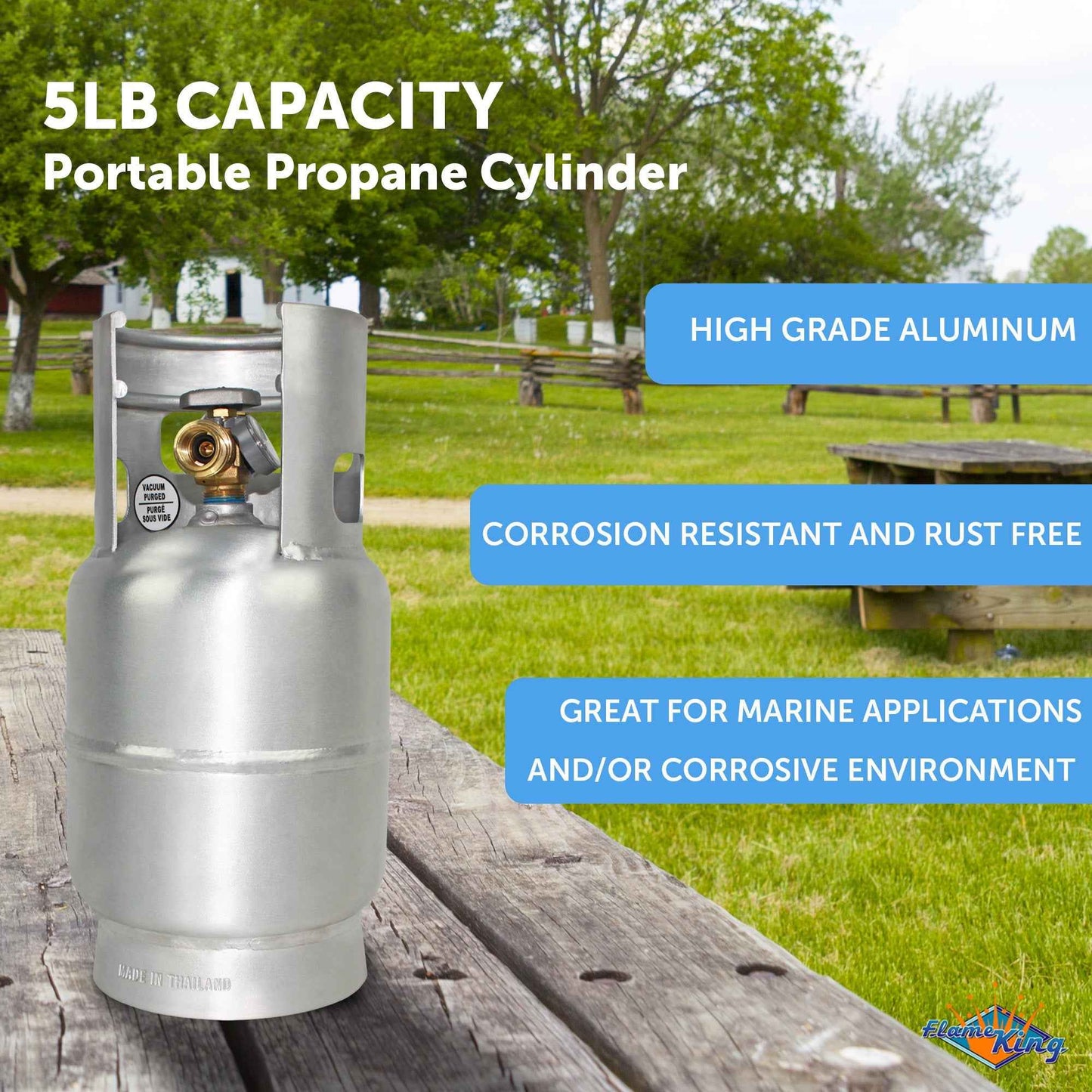 Flame King Lightweight 5lb Aluminum Propane Tank LP Cylinder with OPD & Gauge