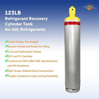 Flame King 123lb Refrigerant Cylinder Tank with Multi Valve for A2L Refrigerants