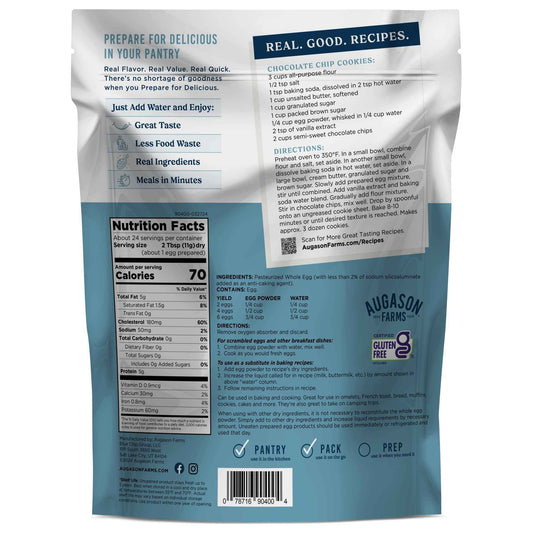 Pasteurized Dried Whole Egg Powder Pouch, 24 Servings