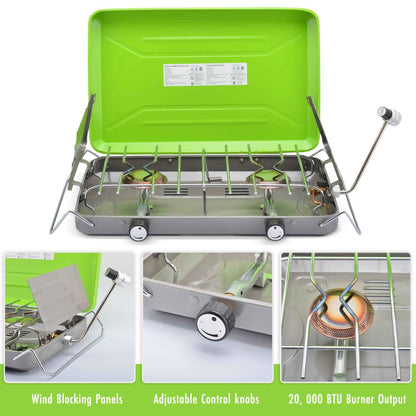 Flame King 2 Burner Portable Propane Gas Camping Stove Grill