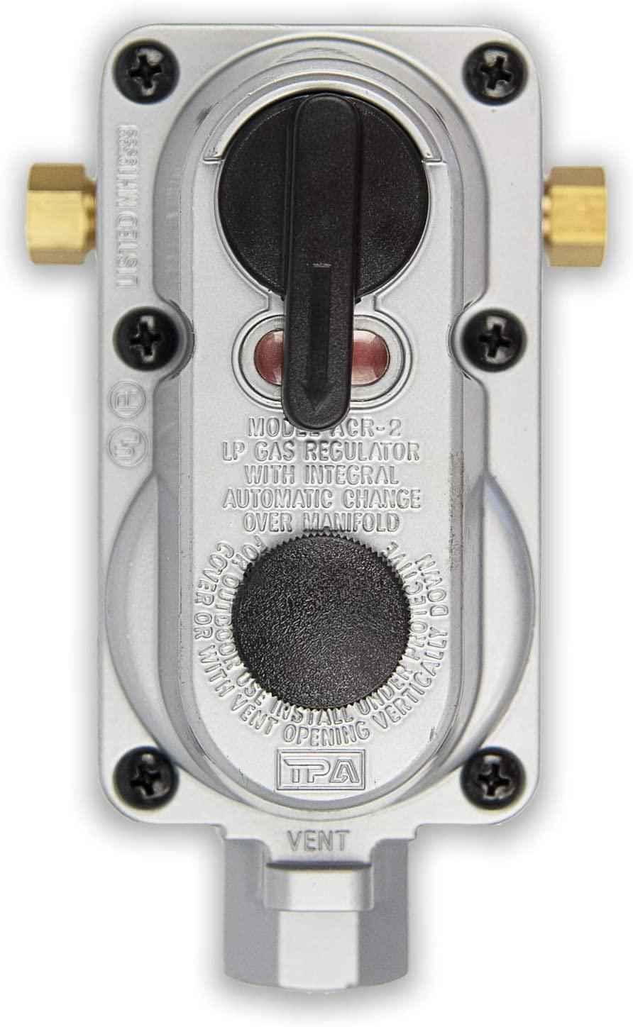 Flame King 2 Stage Auto Propane Gas Regulator with Pls Cover & Long Mount Bracket & 2-12" Pigtails