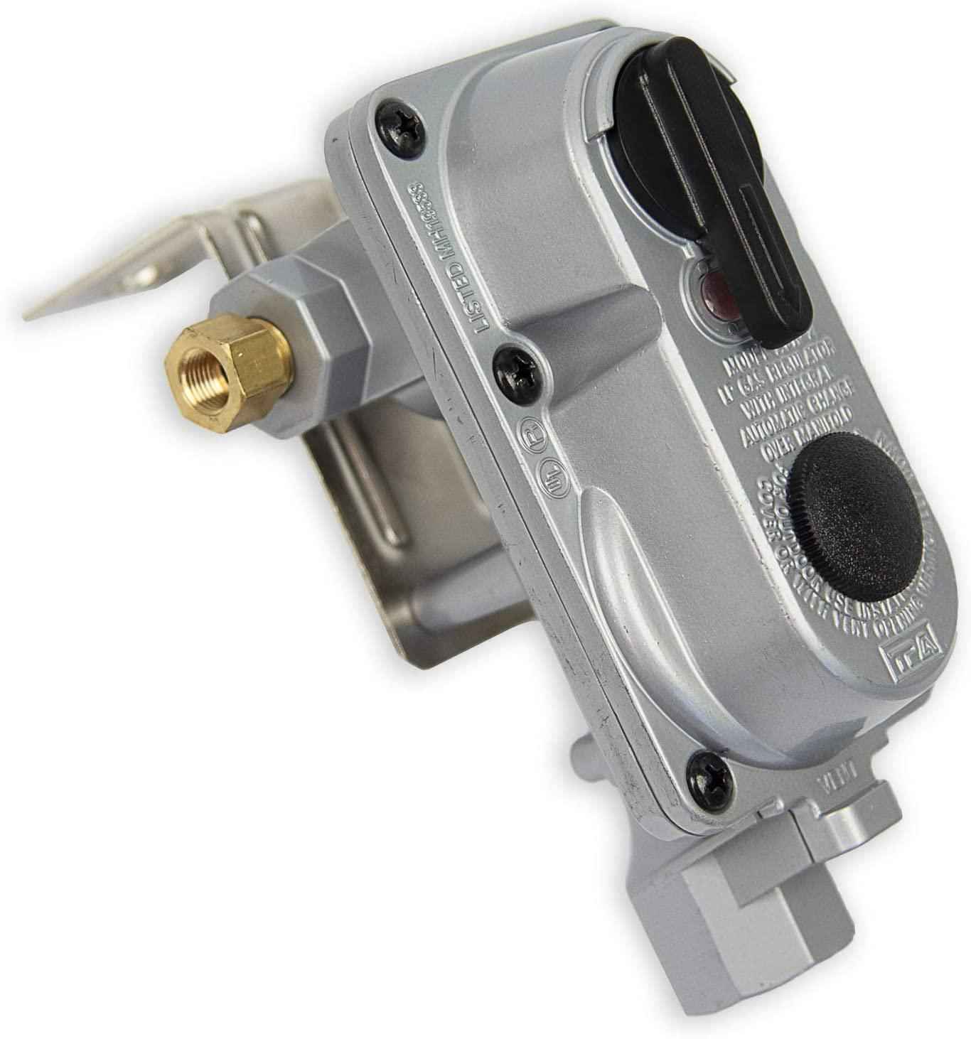 Flame King 2 Stage Auto Propane Gas Regulator with Pls Cover & Long Mount Bracket & 2-12" Pigtails