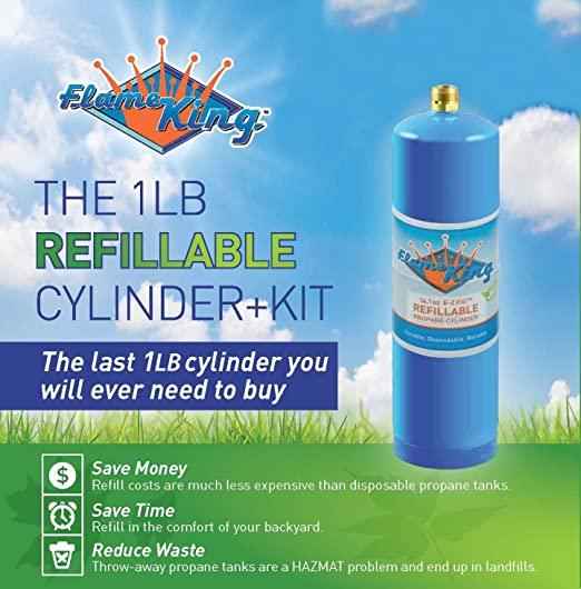 Flame King Eco Friendly Sustainable 1lb Refillable Propane Cylinder + Kit 14.1 oz