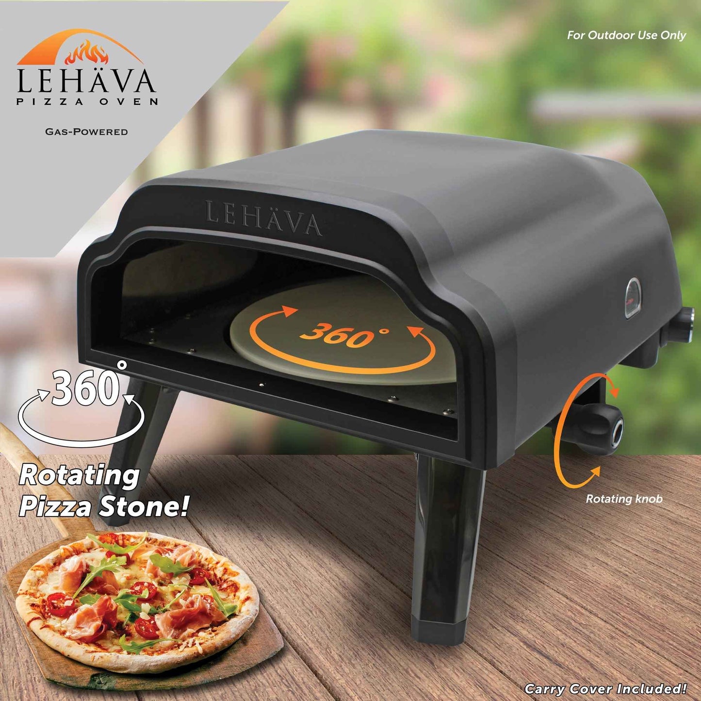 Flame King Outdoor Portable 14-inch Propane Pizza Oven Gas 360 Degree Rotating Stone