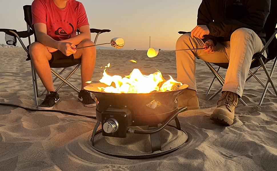 Flame King Outdoor Portable Propane Gas 19″ Fire Pit Bowl with Self Igniter Cover Carry Straps