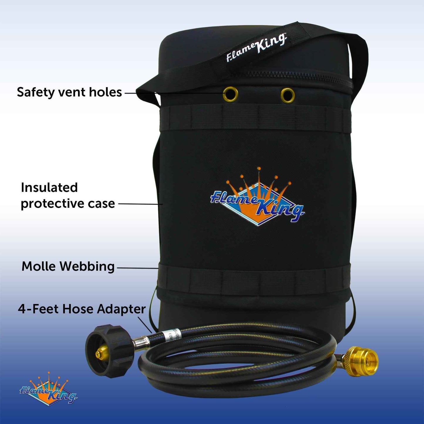 Flame King Propane Gas Hauler Kit-Insulated Protective Carry Case for 5lb Propane Tank plus Adapter Hose