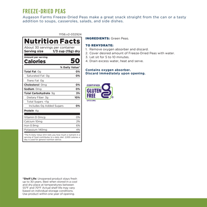 Augason Farms Freeze Dried Peas 30 Servings Emergency Food
