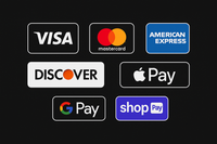 square image with payment option badges, all standard shopify payments options except paypal, make any black text white and make the background black